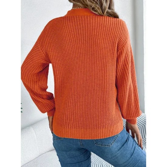 Women's Sweater Casual Soft Pure Color Cable V Neck Hollow Out Knitted Long Sleeve Regular Tops Knit Outdoor Daily Weekend White Orange Fall Winter 20