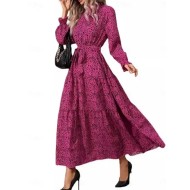 Women's Maxi Dress Swing Dress Elegant Dress Stylish Casual Vacation Daily Regular Fit Long Sleeve Stand Collar Red Spring Fall 2025