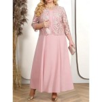 Women's Plus Size Semi Formal Dress Pure Color Crew Neck Half Sleeve Summer Spring Elegant Midi Dress Formal Party Dress 2025