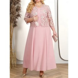 Women's Plus Size Semi Formal Dress Pure Color Crew Neck Half Sleeve Summer Spring Elegant Midi Dress Formal Party Dress 2025