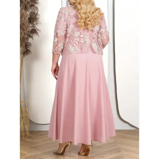 Women's Plus Size Semi Formal Dress Pure Color Crew Neck Half Sleeve Summer Spring Elegant Midi Dress Formal Party Dress 2025