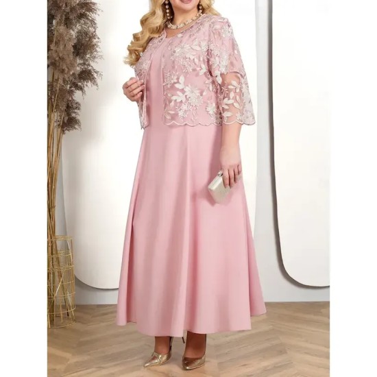 Women's Plus Size Semi Formal Dress Pure Color Crew Neck Half Sleeve Summer Spring Elegant Midi Dress Formal Party Dress 2025