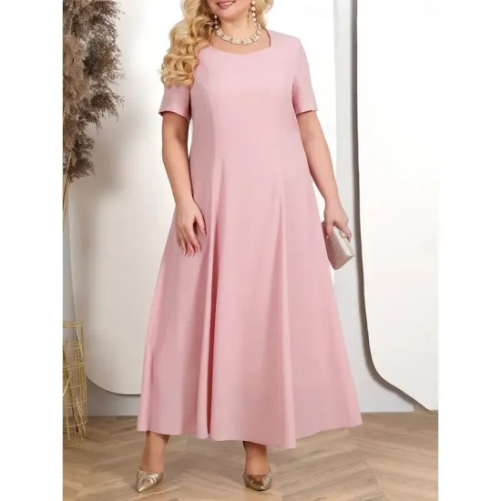 Women's Plus Size Semi Formal Dress Pure Color Crew Neck Half Sleeve Summer Spring Elegant Midi Dress Formal Party Dress 2025