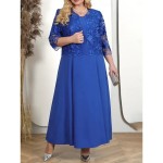 Women's Plus Size Semi Formal Dress Pure Color Crew Neck Half Sleeve Summer Spring Elegant Midi Dress Formal Party Dress 2025