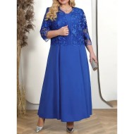 Women's Plus Size Semi Formal Dress Pure Color Crew Neck Half Sleeve Summer Spring Elegant Midi Dress Formal Party Dress 2025