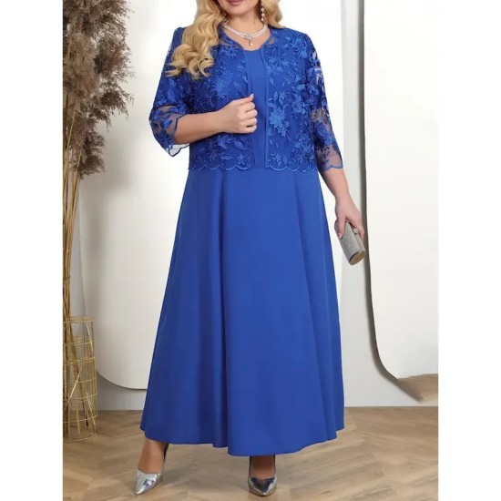 Women's Plus Size Semi Formal Dress Pure Color Crew Neck Half Sleeve Summer Spring Elegant Midi Dress Formal Party Dress 2025