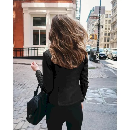 Women's Faux Leather Jacket Biker Jacket Street Shopping Spring Fall Regular Coat Slim Windproof Chic & Modern Jacket Long Sleeve Solid Color Faux Fur