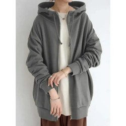 Women's Hoodie Jacket Warm Breathable Zipper Pocket Casual Plain Vacation Street Daily Wear Going out Zipper Long Hoodie Regular Fit Long Sleeve Outer