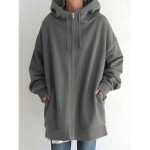 Women's Hoodie Jacket Warm Breathable Zipper Pocket Casual Plain Vacation Street Daily Wear Going out Zipper Long Hoodie Regular Fit Long Sleeve Outer