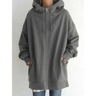 Women's Hoodie Jacket Warm Breathable Zipper Pocket Casual Plain Vacation Street Daily Wear Going out Zipper Long Hoodie Regular Fit Long Sleeve Outer