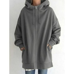 Women's Hoodie Jacket Warm Breathable Zipper Pocket Casual Plain Vacation Street Daily Wear Going out Zipper Long Hoodie Regular Fit Long Sleeve Outer