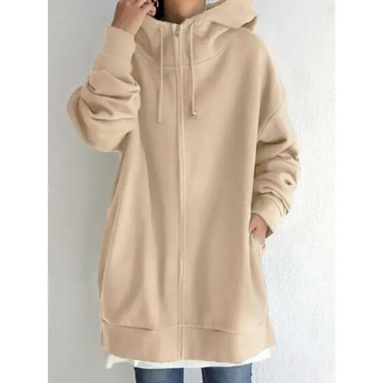 Women's Hoodie Jacket Warm Breathable Zipper Pocket Casual Plain Vacation Street Daily Wear Going out Zipper Long Hoodie Regular Fit Long Sleeve Outer