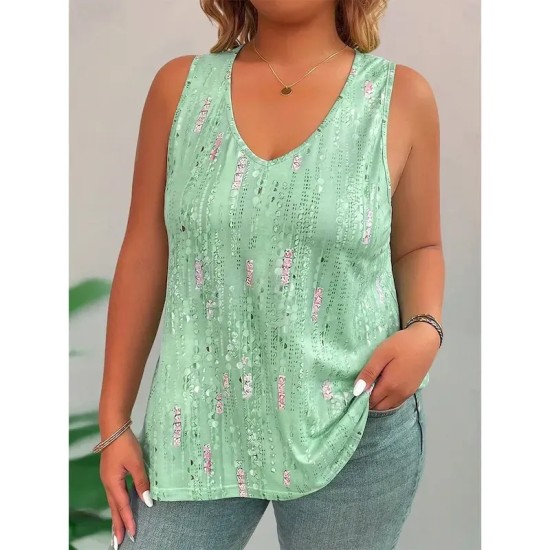 Women's Plus Size Tank Tops Graphic Abstract Sleeveless V Neck Casual Daily Knit Summer Yellow Pink 2025