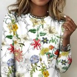 Women's T shirt Crew Neck Long Sleeve Tunic Floral Casual  Regular Tops Daily Print Pearl Spring Fall 2025