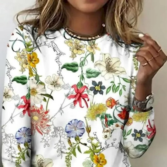 Women's T shirt Crew Neck Long Sleeve Tunic Floral Casual  Regular Tops Daily Print Pearl Spring Fall 2025