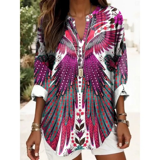 Women's Blouse Tunic V Neck Long Sleeve Boho Casual Graphic Geometric Elegant Daily Regular Tops Daily Print Black Yellow Red Blue Gold 2025