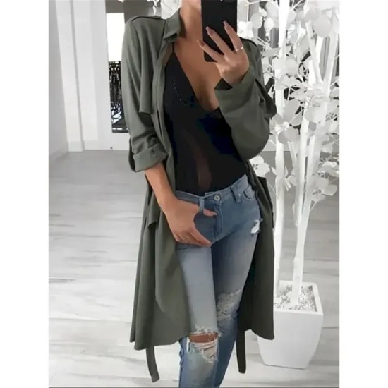 Women's Casual Jacket Outdoor Street Daily Wear Fall Winter Long Coat Regular Fit Thermal Warm Breathable Stylish Casual Jacket Long Sleeve Solid Colo