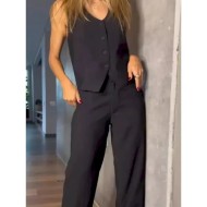 Women's Set Suit Vest Work Buttons Solid Color Breathable OL Style Regular Fit Outerwear Sleeveless Summer Black S 2025
