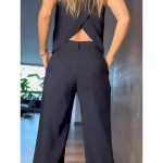 Women's Set Suit Vest Work Buttons Solid Color Breathable OL Style Regular Fit Outerwear Sleeveless Summer Black S 2025