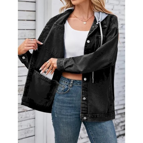Women's Hoodie Jacket Denim Jacket Outdoor Street Daily Wear Fall Winter Regular Coat Regular Fit Thermal Warm Breathable Stylish Casual Jacket Long S