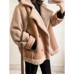 Women's Fleece Jacket Teddy Coat Hoodie Jacket Warm Breathable Buttons Pocket Fleece Lined Casual Plain Vacation Street Daily Wear Going out Single Br