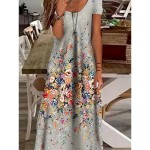 Women's Maxi Dress Casual Dress Shift Dress Elegant Vacation Casual Outdoor Daily Regular Fit Floral Short Sleeve V Neck Green Gray Summer Spring 2025