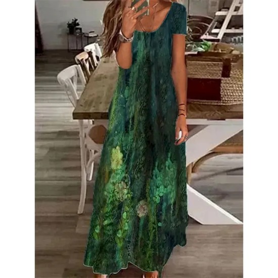Women's Maxi Dress Casual Dress Shift Dress Elegant Vacation Casual Outdoor Daily Regular Fit Floral Short Sleeve V Neck Green Gray Summer Spring 2025