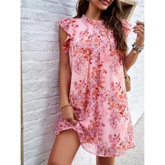Women's Mini Dress Casual Dress A Line Dress Stylish Casual Vacation Daily Regular Fit Floral Sleeveless High Neck Black Pink Red Green Summer Spring
