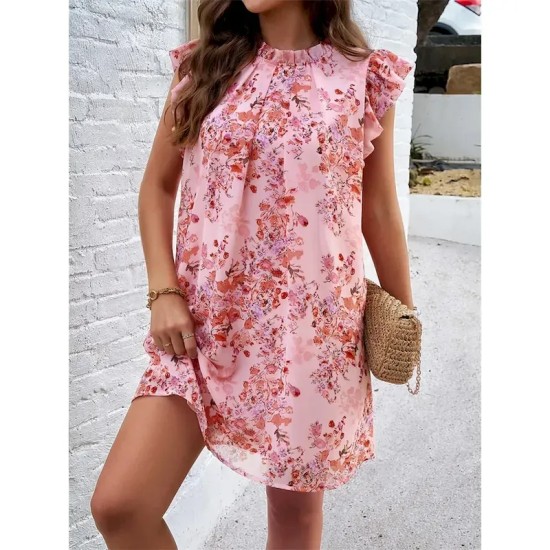 Women's Mini Dress Casual Dress A Line Dress Stylish Casual Vacation Daily Regular Fit Floral Sleeveless High Neck Black Pink Red Green Summer Spring
