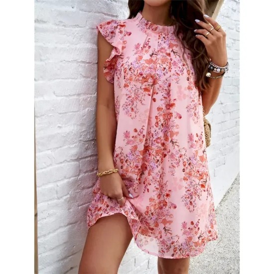 Women's Mini Dress Casual Dress A Line Dress Stylish Casual Vacation Daily Regular Fit Floral Sleeveless High Neck Black Pink Red Green Summer Spring