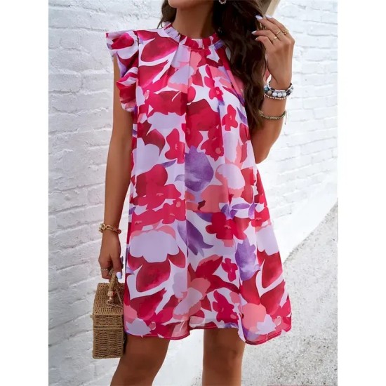 Women's Mini Dress Casual Dress A Line Dress Stylish Casual Vacation Daily Regular Fit Floral Sleeveless High Neck Black Pink Red Green Summer Spring