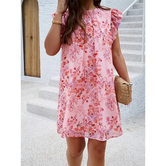 Women's Mini Dress Casual Dress A Line Dress Stylish Casual Vacation Daily Regular Fit Floral Sleeveless High Neck Black Pink Red Green Summer Spring
