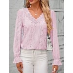 Women's Elegant Lace Tops Eyelet Blouse Solid Color Lace Eyelet Flutter Sleeve Long Sleeve Regular Tops V Neck Daily Romantic Petite Tops Summer Holid Women's Elegant Lace Tops Eyelet Blouse Solid Color Lace Eyelet Flutter Sleeve Long Sleeve Regular Tops V Neck Daily Romantic Petite Tops Summer Holid