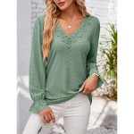 Women's Elegant Lace Tops Eyelet Blouse Solid Color Lace Eyelet Flutter Sleeve Long Sleeve Regular Tops V Neck Daily Romantic Petite Tops Summer Holid Women's Elegant Lace Tops Eyelet Blouse Solid Color Lace Eyelet Flutter Sleeve Long Sleeve Regular Tops V Neck Daily Romantic Petite Tops Summer Holid