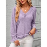 Women's Elegant Lace Tops Eyelet Blouse Solid Color Lace Eyelet Flutter Sleeve Long Sleeve Regular Tops V Neck Daily Romantic Petite Tops Summer Holid Women's Elegant Lace Tops Eyelet Blouse Solid Color Lace Eyelet Flutter Sleeve Long Sleeve Regular Tops V Neck Daily Romantic Petite Tops Summer Holid