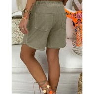 Women's Shorts Bermuda shorts Fashion Short Plain Drawstring Side Pockets Comfort Micro-elastic Vacation Beach Black White Khaki Regular Fit 2025 - US Women's Shorts Bermuda shorts Fashion Short Plain Drawstring Side Pockets Comfort Micro-elastic Vacation Beach Black White Khaki Regular Fit 2025 - US