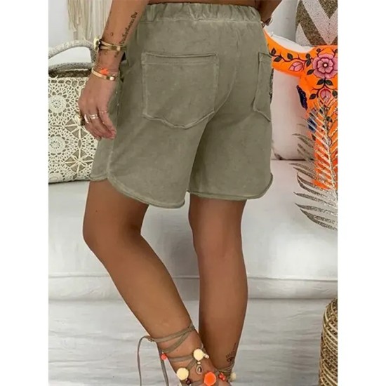 Women's Shorts Bermuda shorts Fashion Short Plain Drawstring Side Pockets Comfort Micro-elastic Vacation Beach Black White Khaki Regular Fit 2025 - US