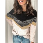 Women's Sweater Casual Soft Geometric Ribbed Crew Neck Knitted Long Sleeve Regular Tops Knit Outdoor Daily Weekend Black Brown Fall Winter 2025