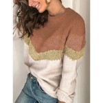 Women's Sweater Casual Soft Geometric Ribbed Crew Neck Knitted Long Sleeve Regular Tops Knit Outdoor Daily Weekend Black Brown Fall Winter 2025