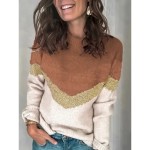Women's Sweater Casual Soft Geometric Ribbed Crew Neck Knitted Long Sleeve Regular Tops Knit Outdoor Daily Weekend Black Brown Fall Winter 2025