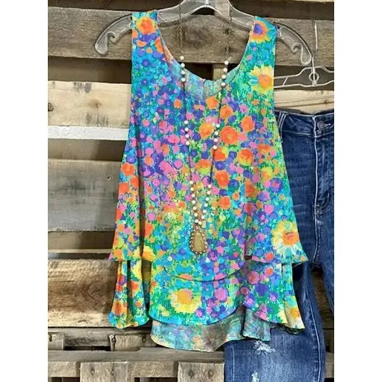 Women's Camisole Tank Top Floral Casual Sleeveless V Neck Regular Tops Daily Print Green Summer 2025