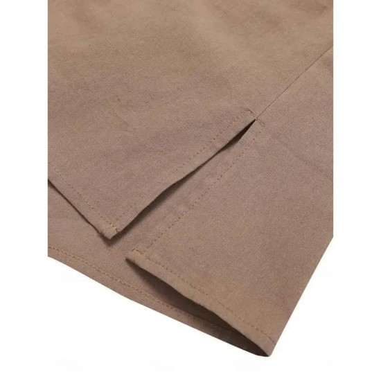 Women's Mini Dress Cotton Linen Dresses Casual Dress Basic Casual Vacation Daily Regular Fit Plain 3\/4 Length Sleeve Crew Neck Navy Blue Brown Khaki A