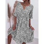 Women's Casual Dress V-Neck Short Sleeve Pink White Floral Print Empire Waist Spring Summer Versatile Daily Beach Picnic Flowy Comfortable Fabric Size