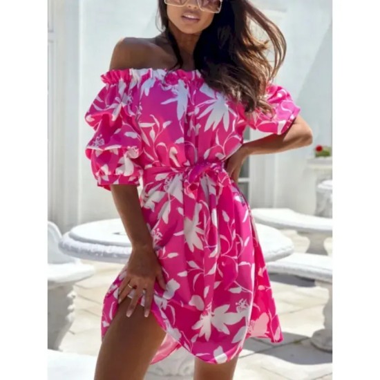 Women's Mini Dress Casual Dress A Line Dress Stylish Casual Vacation Daily Regular Fit Floral Half Sleeve Off Shoulder Red Blue Fuchsia Green Summer 2 Women's Mini Dress Casual Dress A Line Dress Stylish Casual Vacation Daily Regular Fit Floral Half Sleeve Off Shoulder Red Blue Fuchsia Green Summer 2