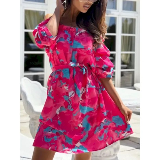 Women's Mini Dress Casual Dress A Line Dress Stylish Casual Vacation Daily Regular Fit Floral Half Sleeve Off Shoulder Red Blue Fuchsia Green Summer 2 Women's Mini Dress Casual Dress A Line Dress Stylish Casual Vacation Daily Regular Fit Floral Half Sleeve Off Shoulder Red Blue Fuchsia Green Summer 2