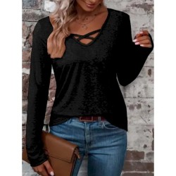 Women's T Shirt Plain Fashion Modern Casual Long Sleeve V Neck Regular Tops Daily Weekend Black Fuchsia Khaki Spring Fall 2025