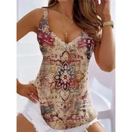 Women's Camisole Tank Top Going Out Tops Summer Tops Tunic Basic Floral Print Sleeveless Regular Tops V Neck Casual Weekend White Pink Brown Light Blu