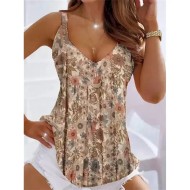 Women's Camisole Tank Top Going Out Tops Summer Tops Tunic Basic Floral Print Sleeveless Regular Tops V Neck Casual Weekend White Pink Brown Light Blu