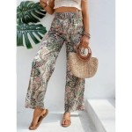 Women's Wide Leg Pants Trousers Casual Daily Long Floral Wide Leg Elastic Waistband Breathability Comfortable Micro-elastic Weekend Blue Red Green Kha