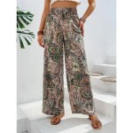 Women's Wide Leg Pants Trousers Casual Daily Long Floral Wide Leg Elastic Waistband Breathability Comfortable Micro-elastic Weekend Blue Red Green Kha